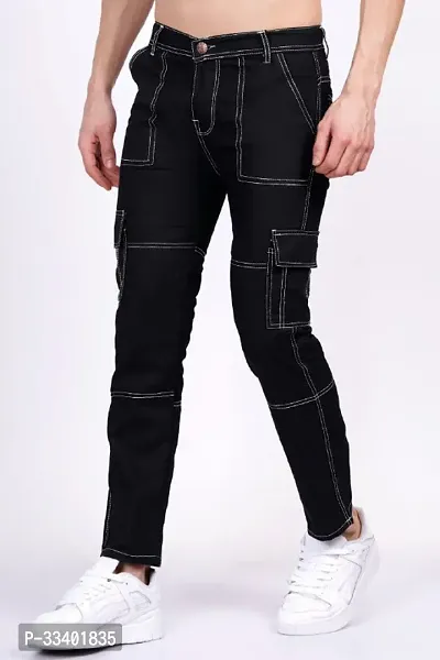 Linaria Straight Fit Denim Black White Pocket Jeans-thumb3