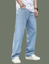 Stylish Blue Denim  Loose Fit  Baggy Jeans For Men-thumb1