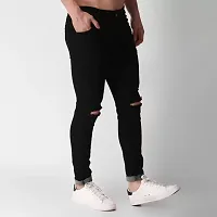 Stylish Slim Fit Denim Black Knee Cut Jeans-thumb1