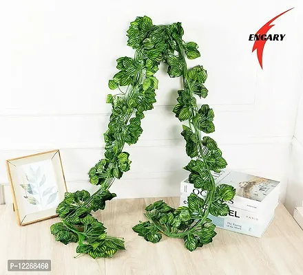 ENGARY ? Artificial Garland Zebra Money Plant Leaf Bail/Creeper Wall Hanging - Length 6.5 Feet - Pack of 6 - Green-thumb4