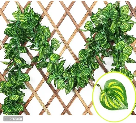 ENGARY ? Artificial Garland Zebra Money Plant Leaf Bail/Creeper Wall Hanging - Length 6.5 Feet - Pack of 6 - Green