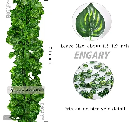 ENGARY ? Artificial Garland Zebra Money Plant Leaf Bail/Creeper Wall Hanging - Length 6.5 Feet - Pack of 6 - Green-thumb2