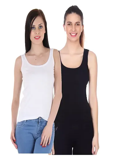 Pack Of 2 Cotton Solid Camisoles/Tank Top For Women