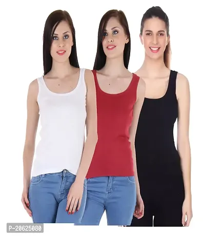 Stylish Multicoloured Cotton Solid Regular Camisoles For Women For Women Set of 3-thumb0