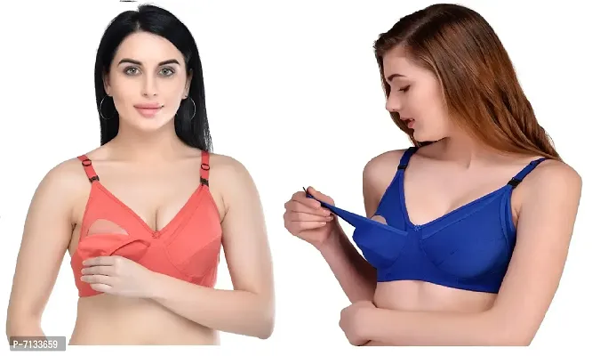 Stylish Fancy B Cup Poly Cotton Feeding Bra For Women Set Of 2-thumb0