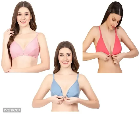 Stylish Multicoloured Cotton Solid Non Padded Bras For Women Pack Of 3-thumb0