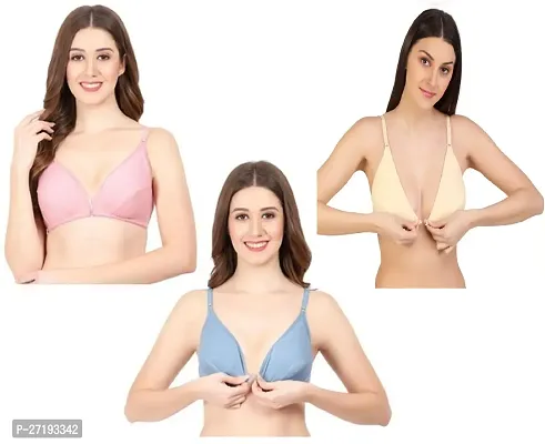 Stylish Multicoloured Cotton Solid Non Padded Bras For Women Pack Of 3-thumb0