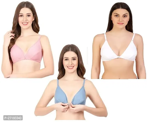 Stylish Multicoloured Cotton Solid Non Padded Bras For Women Pack Of 3-thumb0