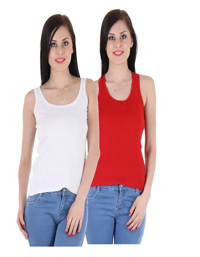 Pack Of 2 Cotton Solid Camisoles/Tank Top For Women