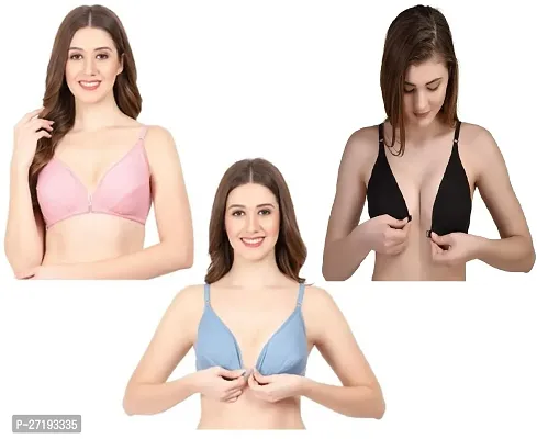 Stylish Multicoloured Cotton Solid Non Padded Bras For Women Pack Of 3-thumb0