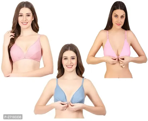 Stylish Multicoloured Cotton Solid Non Padded Bras For Women Pack Of 3-thumb0