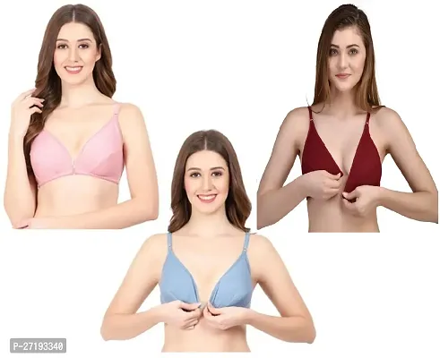 Stylish Multicoloured Cotton Solid Non Padded Bras For Women Pack Of 3-thumb0