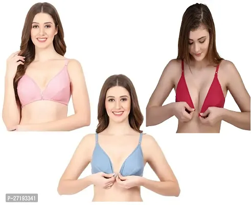 Stylish Multicoloured Cotton Solid Non Padded Bras For Women Pack Of 3-thumb0