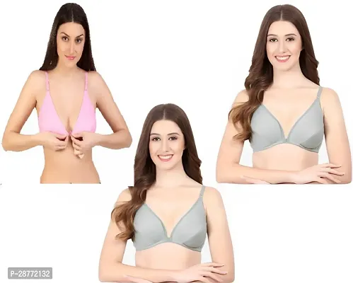 Stylish Multicoloured Cotton Solid Bras For Women Pack Of 3-thumb0