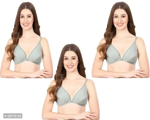 Stylish Olive Cotton Solid Bras For Women Pack Of 3