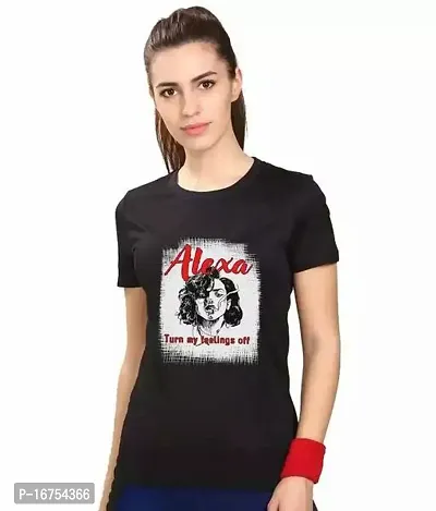 Elegant Black Polyester Printed Tshirt For Women-thumb0