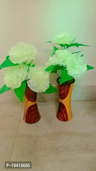 Designing flower with wooden pot and White flower set-2-thumb0