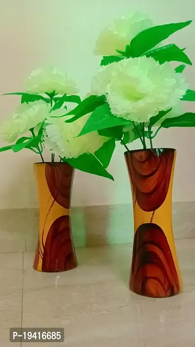 Designing flower with wooden pot and White flower set-2-thumb2