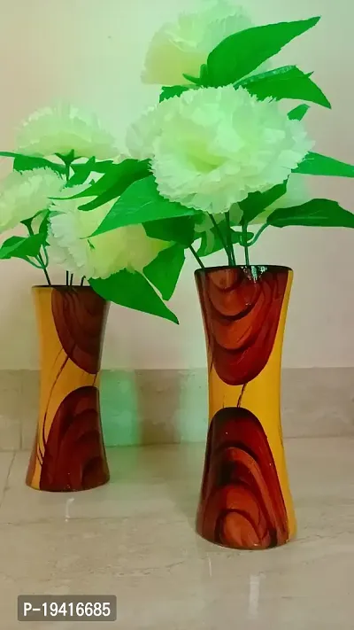 Designing flower with wooden pot and White flower set-2-thumb3