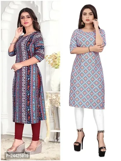 Trendy Crepe Printed Straight Kurta Combo For Women Pack Of 2-thumb0