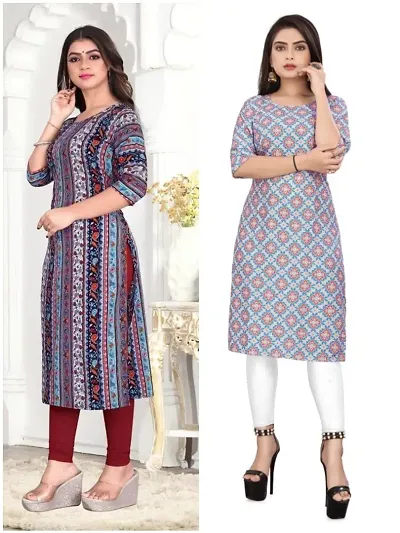 Trendy Crepe Printed Straight Kurta Combo - Pack Of 2