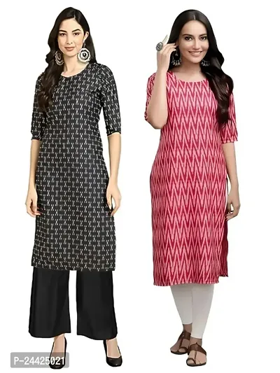 Trendy Crepe Printed Straight Kurta Combo For Women Pack Of 2-thumb0