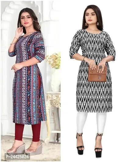 Trendy Crepe Printed Straight Kurta Combo For Women Pack Of 2