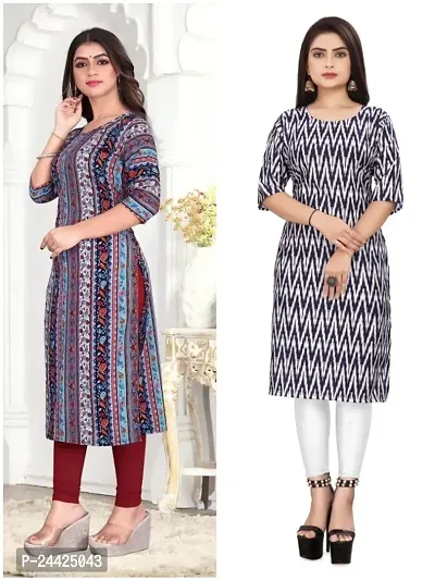 Trendy Crepe Printed Straight Kurta Combo For Women Pack Of 2