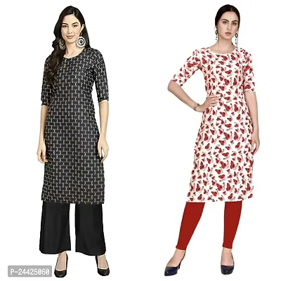 Trendy Crepe Printed Straight Kurta Combo For Women Pack Of 2