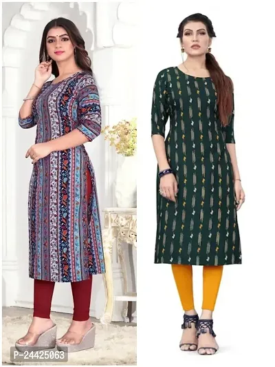 Trendy Crepe Printed Straight Kurta Combo For Women Pack Of 2