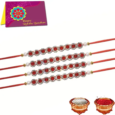 Purvani 4 Holy Strings Rakhi Set - Rakhi + Roli chawal + Card