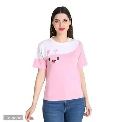 Elegant Pink Cotton Blend Colourblocked Tshirt For Women-thumb0