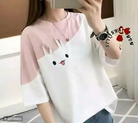 Elegant White Cotton Blend Colourblocked Tshirt For Women