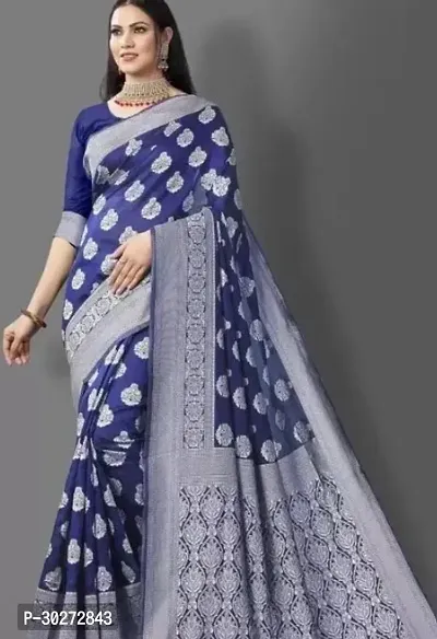 Stylish Blue Art Silk Printed Saree with Blouse piece For Women-thumb0