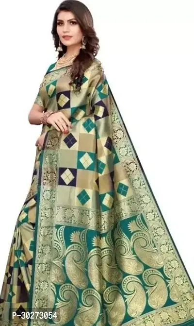 Stylish Green Art Silk Printed Saree with Blouse piece For Women-thumb0