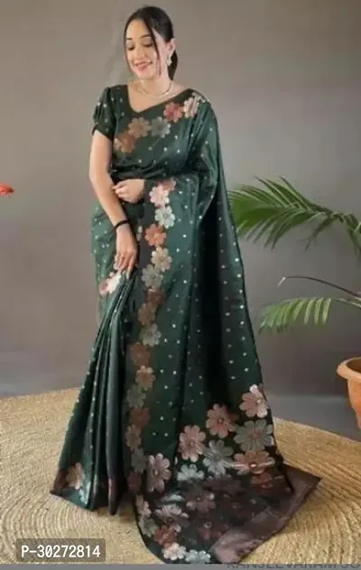 Stylish Green Art Silk Printed Saree with Blouse piece For Women