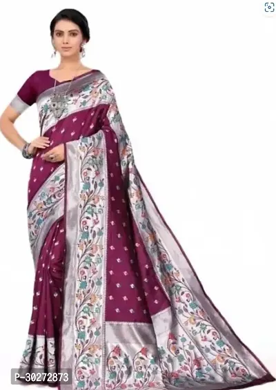 Stylish Maroon Art Silk Printed Saree with Blouse piece For Women-thumb0