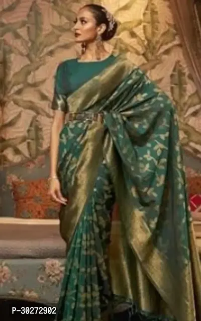 Stylish Green Art Silk Printed Saree with Blouse piece For Women-thumb0