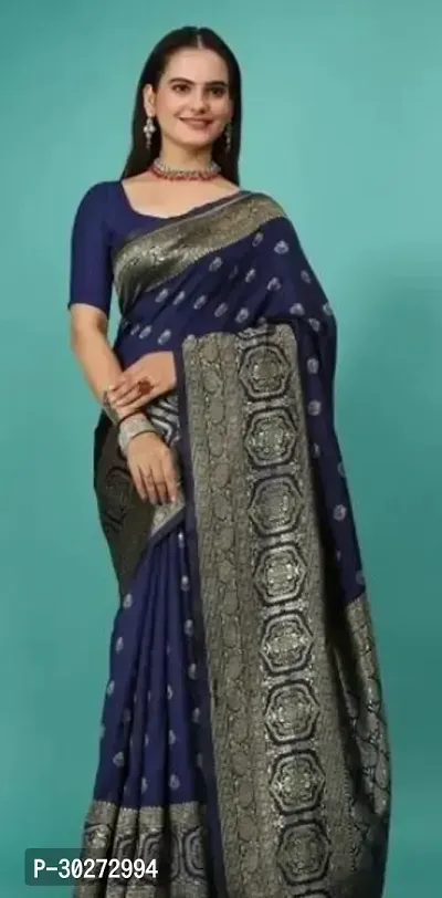 Stylish Blue Art Silk Printed Saree with Blouse piece For Women-thumb0