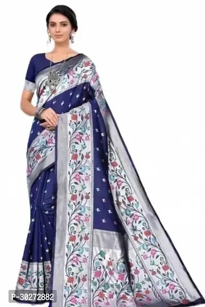 Stylish Blue Art Silk Printed Saree with Blouse piece For Women-thumb0