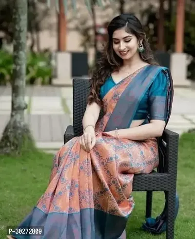 Stylish Orange Art Silk Printed Saree with Blouse piece For Women-thumb0