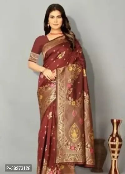 Stylish Maroon Art Silk Printed Saree with Blouse piece For Women-thumb0
