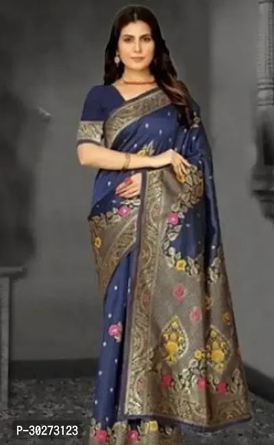 Stylish Blue Art Silk Printed Saree with Blouse piece For Women-thumb0