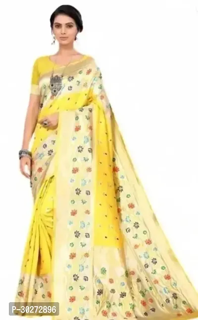 Stylish Yellow Art Silk Printed Saree with Blouse piece For Women-thumb0