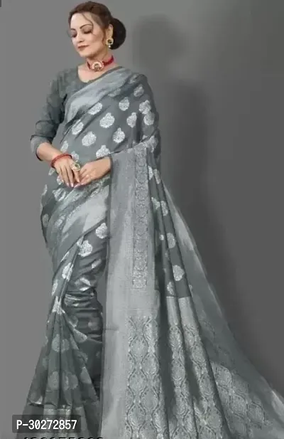 Stylish Grey Art Silk Printed Saree with Blouse piece For Women-thumb0