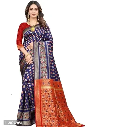 Stylish Blue Art Silk Printed Saree with Blouse piece For Women-thumb0