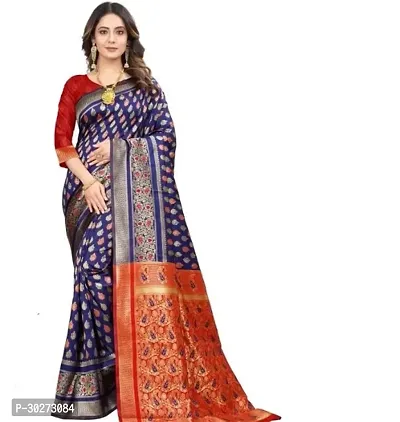 Stylish Blue Art Silk Printed Saree with Blouse piece For Women-thumb0