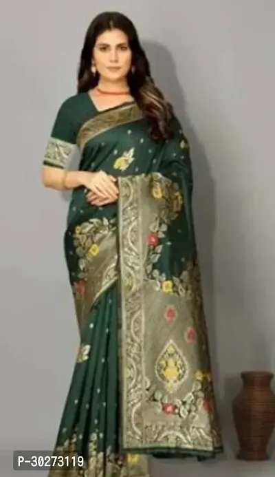 Stylish Green Art Silk Printed Saree with Blouse piece For Women-thumb0