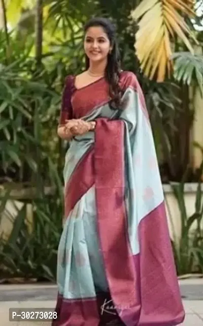 Stylish Grey Art Silk Printed Saree with Blouse piece For Women