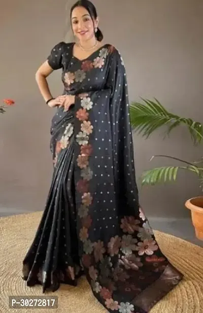 Stylish Black Art Silk Printed Saree with Blouse piece For Women-thumb0